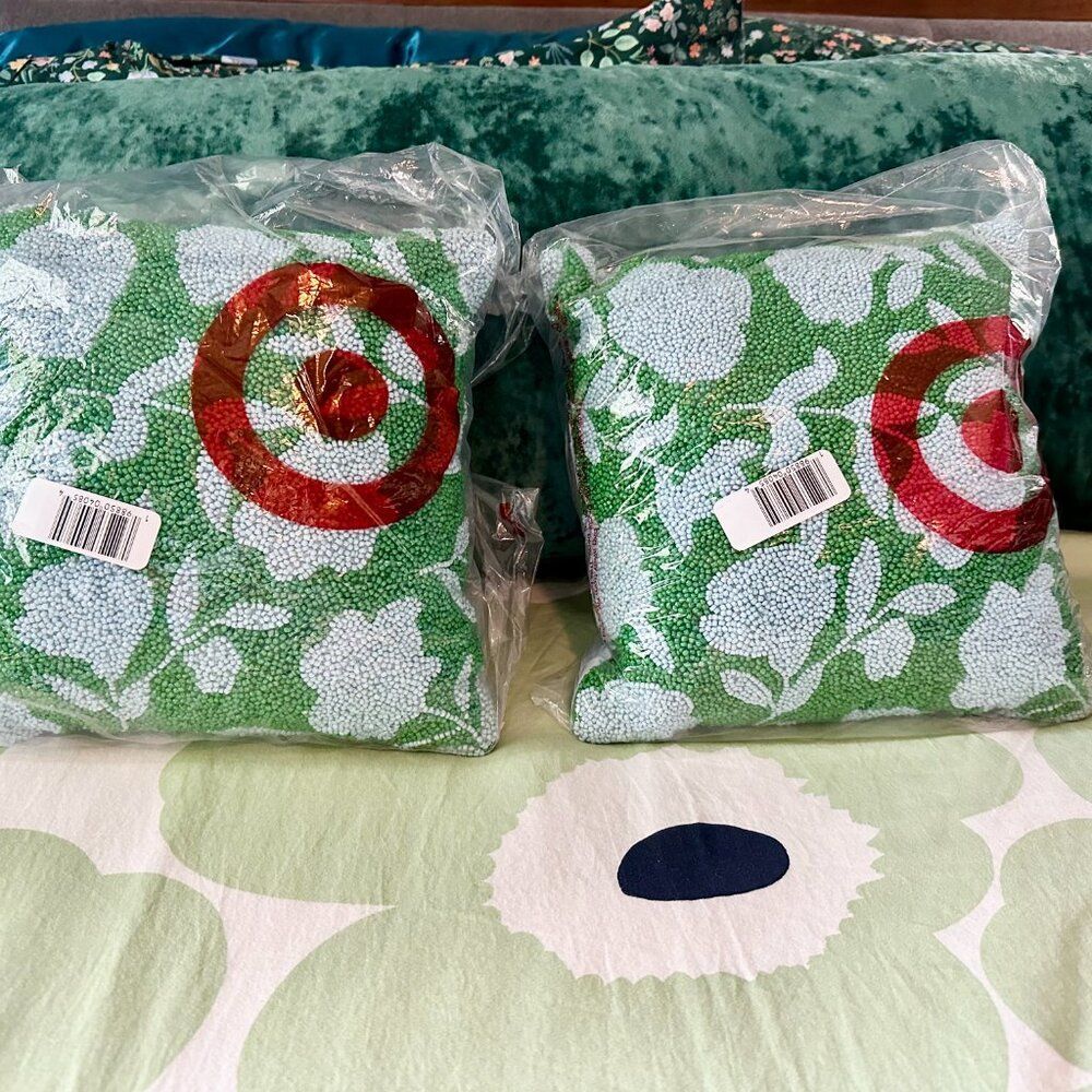 Pair of Two Blue/Green Kate Spade Beaded Pillows